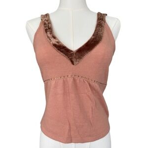 Blugirl Blumarine Tank Top Pink Velvet Trim Rhinestone Y2K NWOT IT 40 /US 4